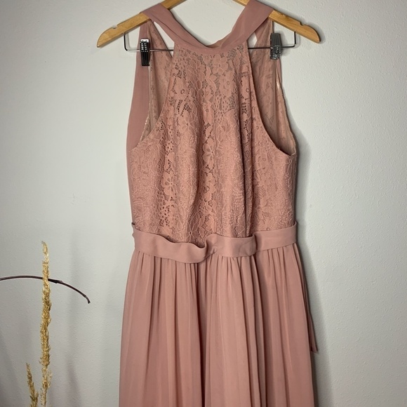 Azazie Blush Pink Bridesmaid Halter Lace Dress - Picture 2 of 11